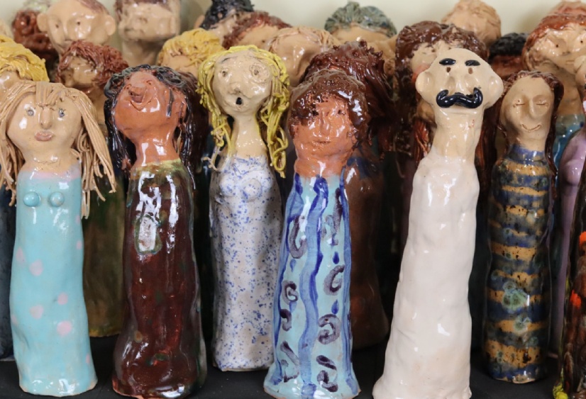 The Crowd, a group of painted figures by Year 5 pupils